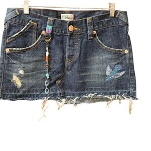 Levi's Dark Blue Denim Mini Skirt with Embroidered Bird